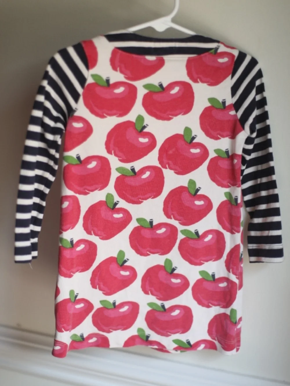 Hatley Apple Print Dress Girls Size 3 Red Apples Stripe Sleeve Vintage Style